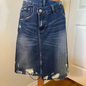 Zara Dark Blue Distressed Mini Skirt